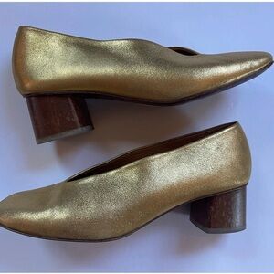 COCLICO Narwhal Oro Gold Italian Leather Mid-Heel Pumps Heels Sz 35.5/5.5-6 $350